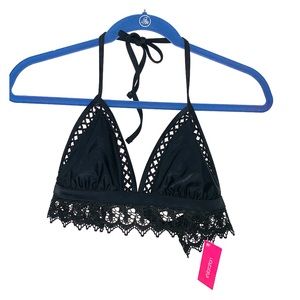 Black Embroidered Bikini Top Women’s Medium